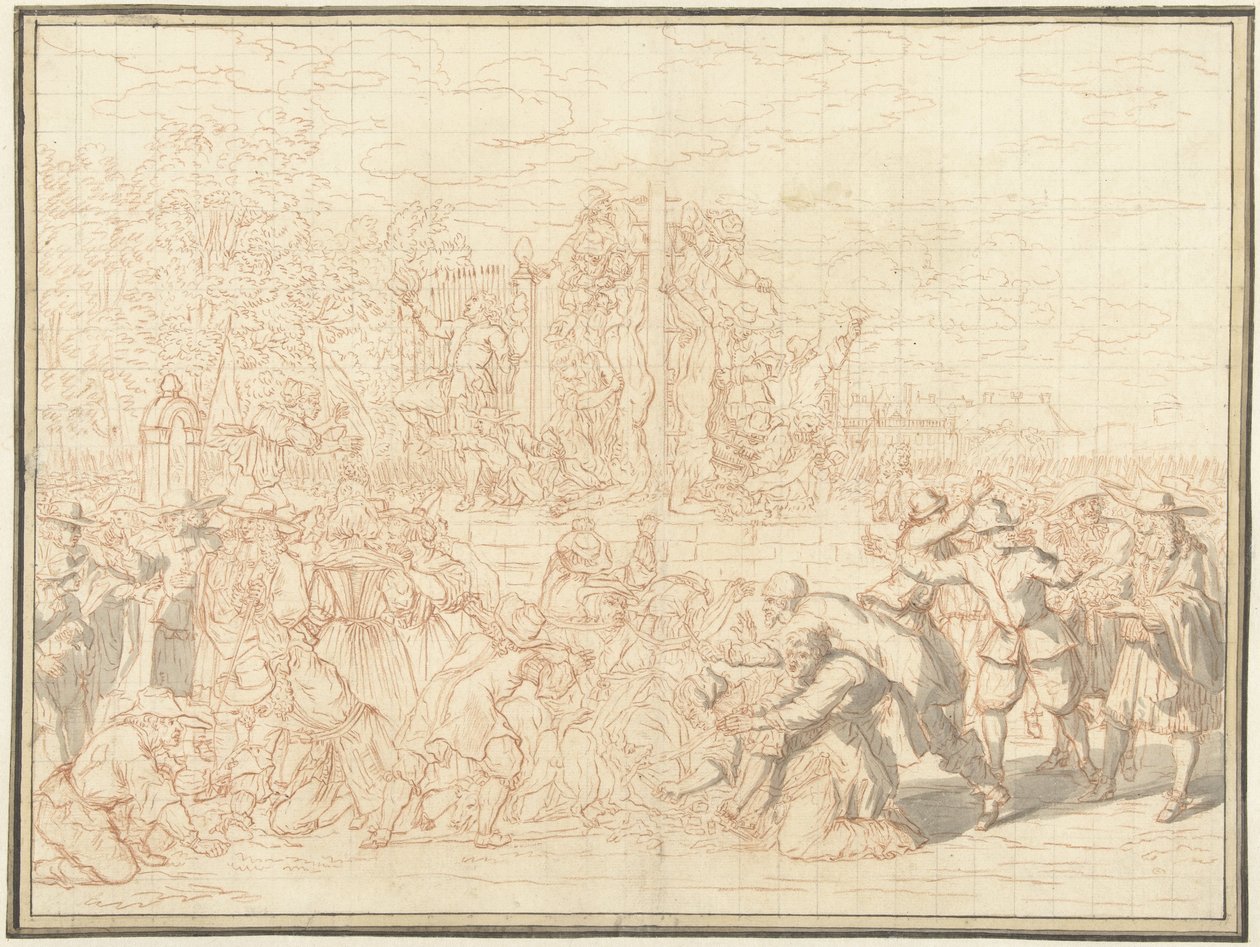 Okaleczenie ciał braci De Witt, 1672 autorstwa Bernard Picart