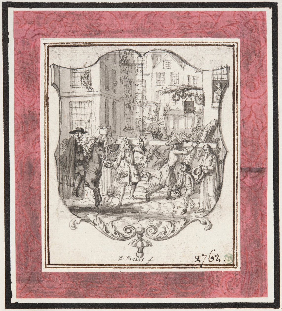 Vignette. Straßenszene eingefügt in Schildrahmen autorstwa Bernard Picart