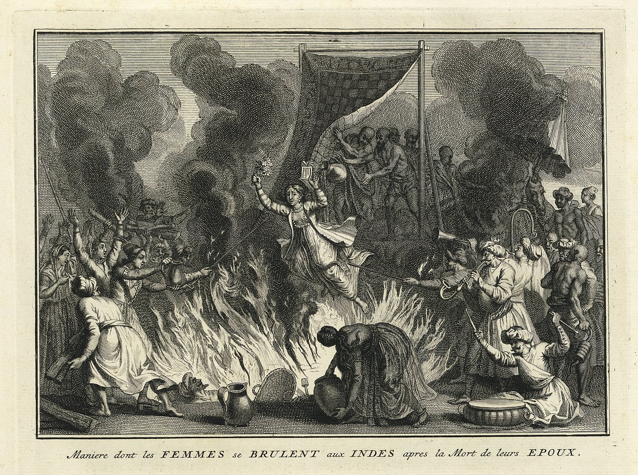 Płonąca wdowa w Indiach, 1728 autorstwa Bernard Picart