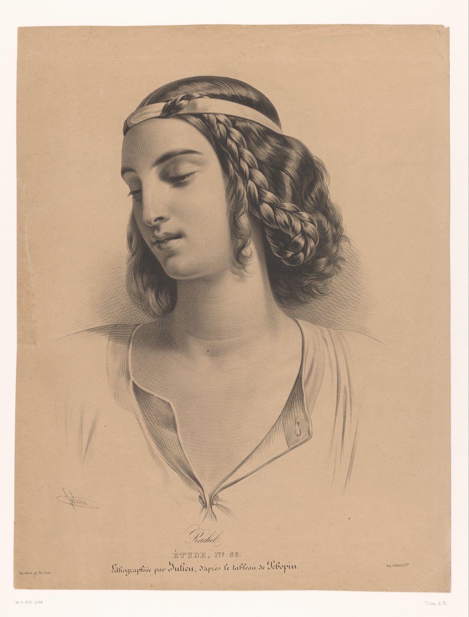 Portret van de aktorki Mademoiselle Rachel (Élisabeth Rachel Félix) Rachel (tytuł na obiekcie) Studium (tytuł serii na obiekcie) autorstwa Bernard Romain Julien