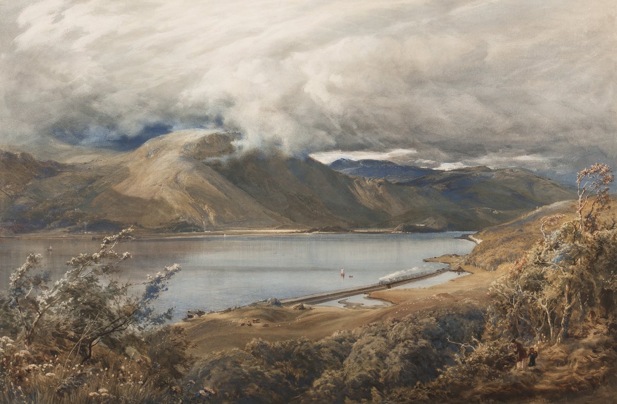 Północna Walia, prawdopodobnie odcinek linii kolejowej Ffestiniog (wc na papierze) autorstwa Bernard Walter Evans