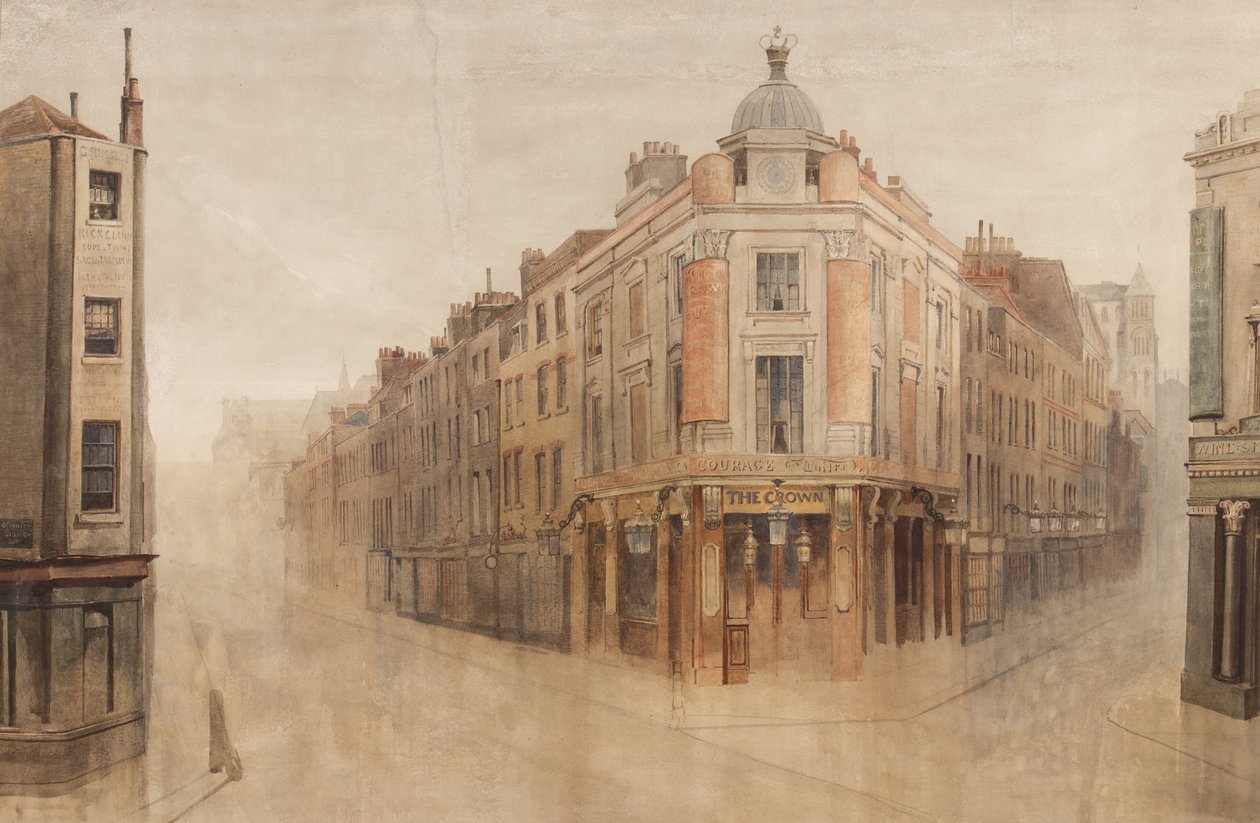 The Crown, róg Great White Lion Street, obecnie Mercer Street i Monmouth Street, Seven Dials, Londyn (wc na papierze) autorstwa Bernard Walter Evans