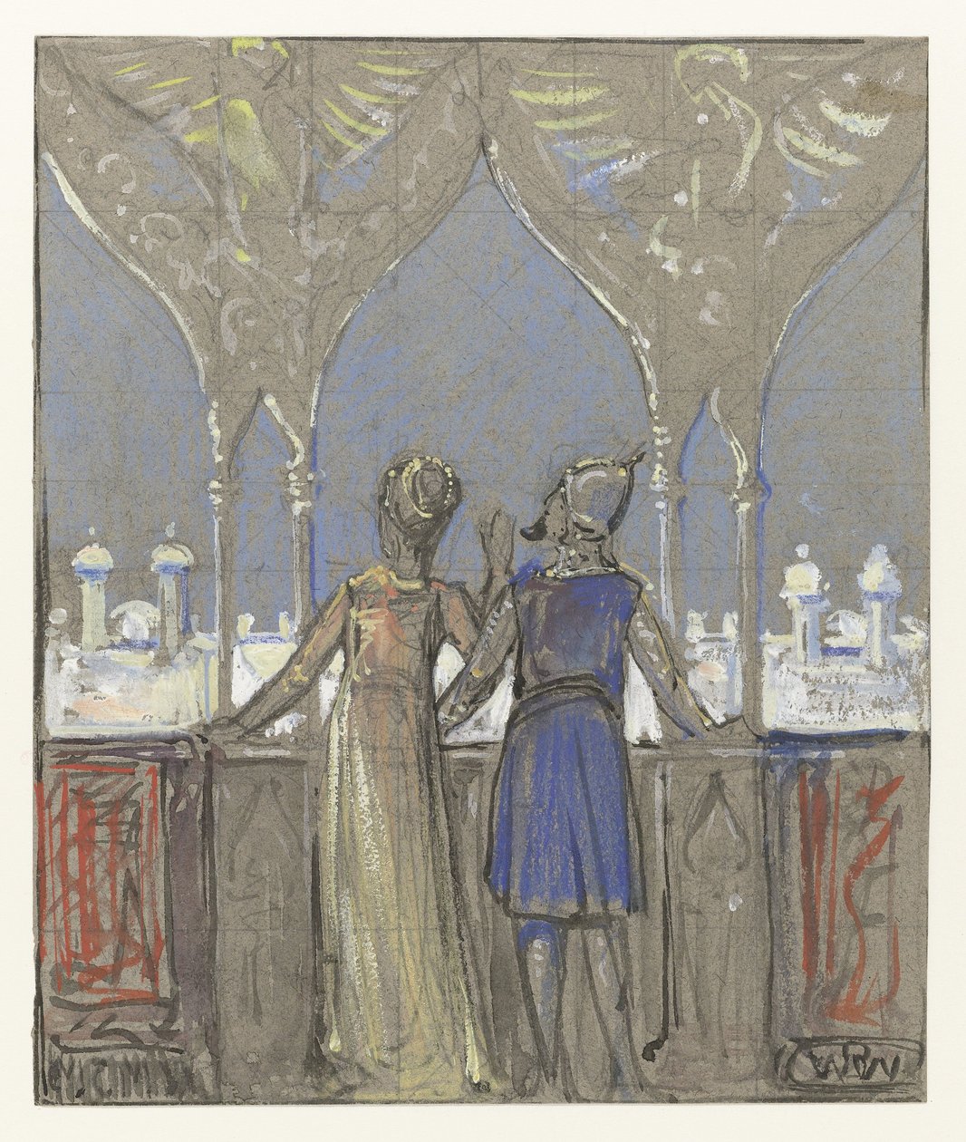Para patrząca na orientalne miasto autorstwa Bernard Willem Wierink (signed by artist)