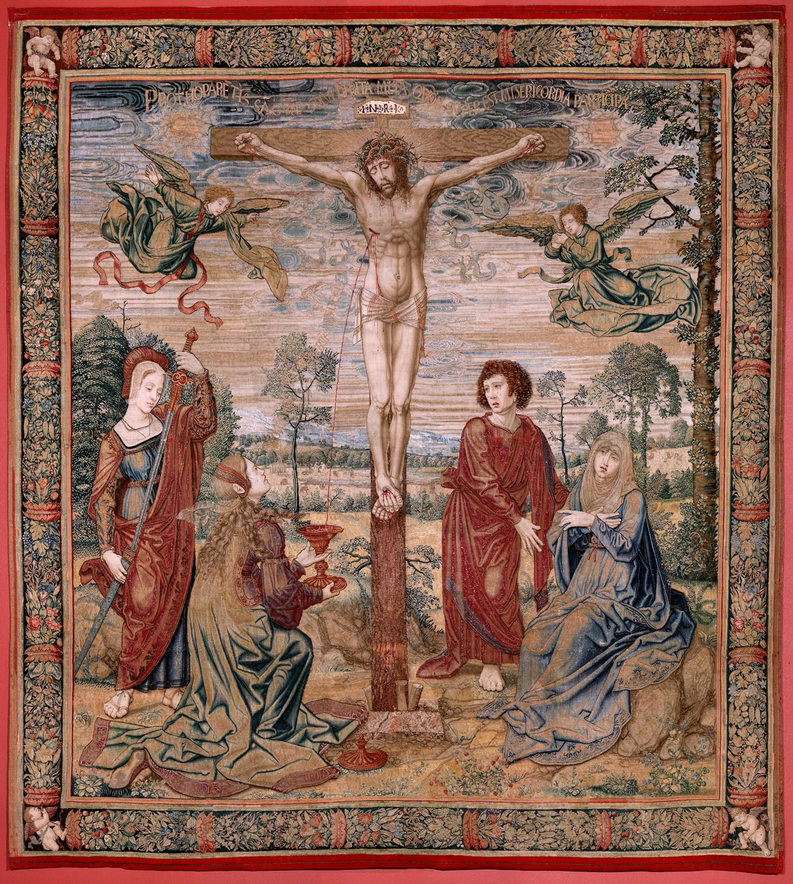Flamandzki gobelin. Seria Dais Karola V (Baldachin Małgorzaty Austrii). Chrystus Miłosierdzia (Cristo de la Misericordia). Panel gobelinowy za podium. Model Bernard van Orley (1491-1542). Manufaktura Pieter de Pannemaker, Bruksela. 1518-1524. Tkanina G autorstwa Bernard van Orley