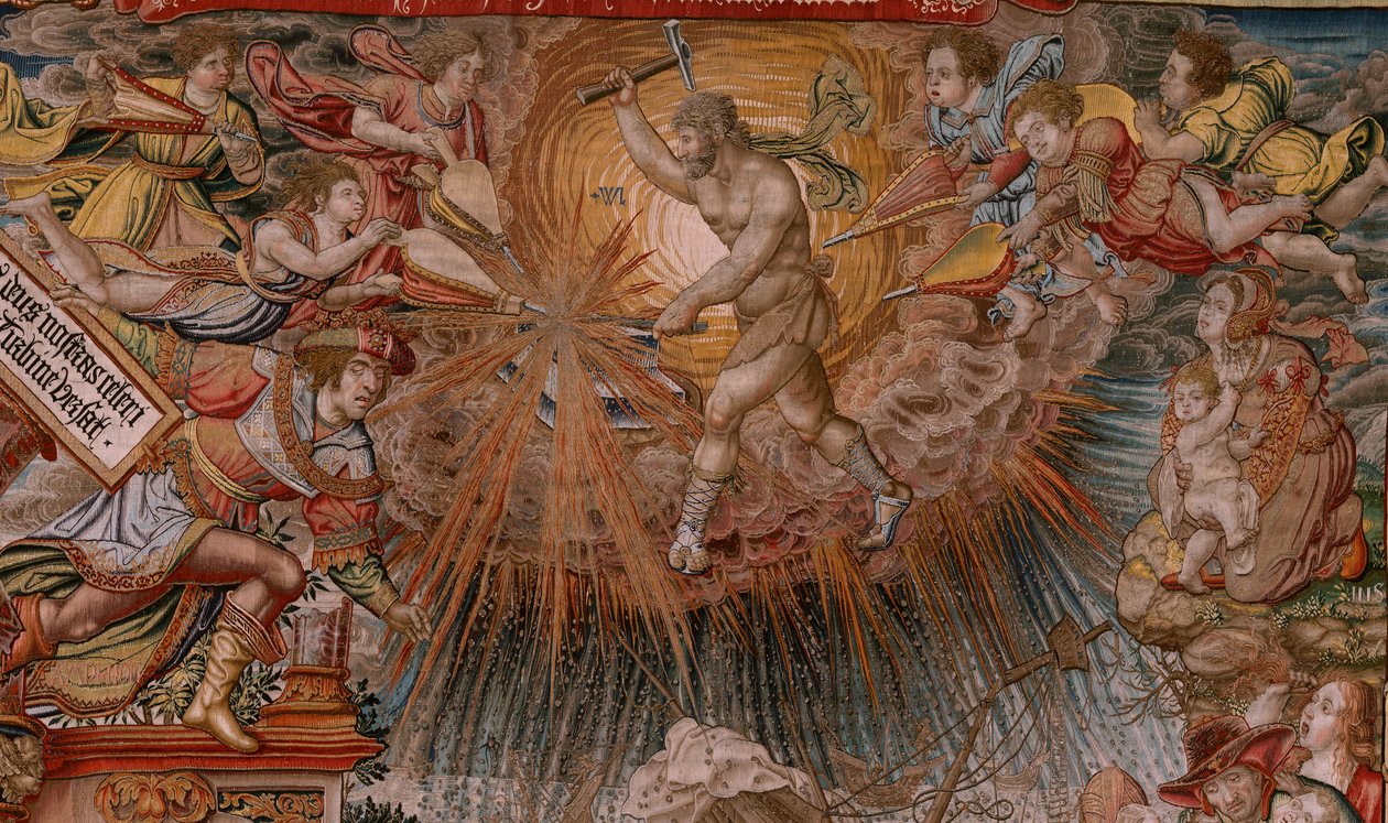 Flamandzki gobelin. Seria Honory. Fortuna, Droga do Honorów (La Fortuna, Camino de los Honores). Piąty gobelin z serii. Wzorcowi rysownicy z kręgu Bernarda van Orleya i Jana Gossaerta de Mabuse. Manufaktura Pieter van Aelst, Brusse autorstwa Bernard van Orley