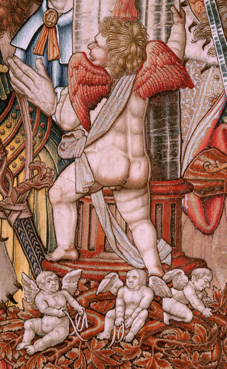 Flamandzki gobelin. Seria Wyróżnienia; Szlachta (La Nobleza). Czwarty gobelin w serii. Wzorcowi rysownicy z kręgu Bernarda van Orleya i Jana Gossaerta (Mabuse). Manufaktura Pieter van Aelst, Bruksela. ok. 1550. Tkanina Złoto, srebro, jedwab i woo autorstwa Bernard van Orley