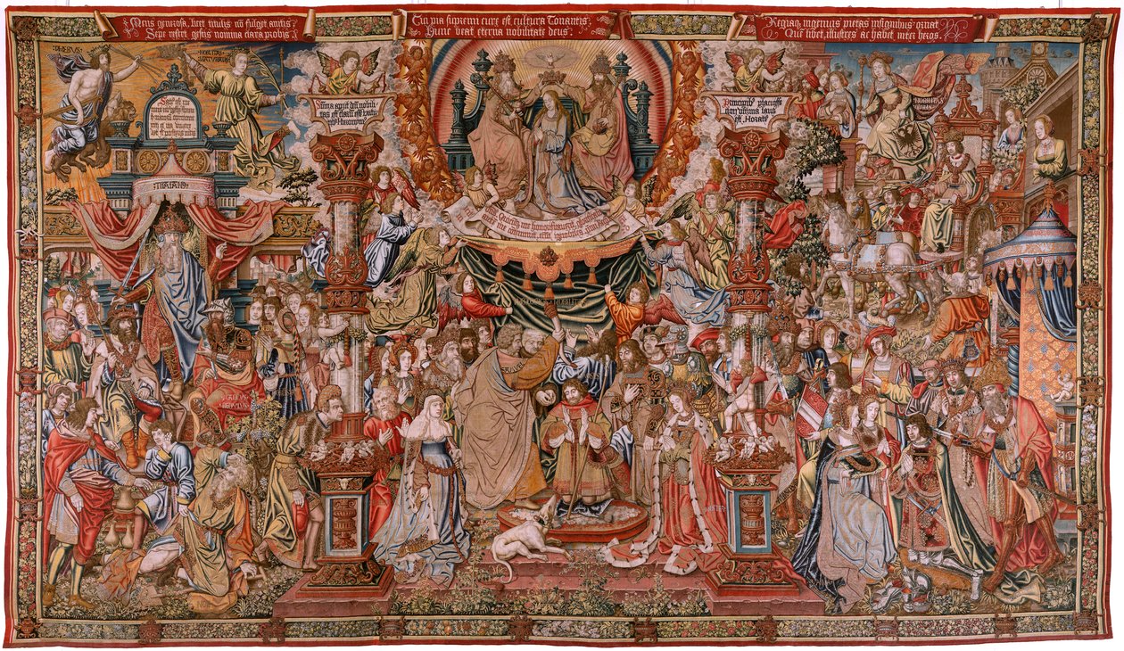 Flamandzki gobelin. Seria Honory; Szlachta (La Nobleza). Czwarty gobelin w serii. Wzorcowi rysownicy z kręgu Bernarda van Orleya i Jana Gossaerta (Mabuse). Manufaktura Pieter van Aelst, Bruksela. ok. 1550. Tkanina Złoto, srebro, jedwab i woo autorstwa Bernard van Orley
