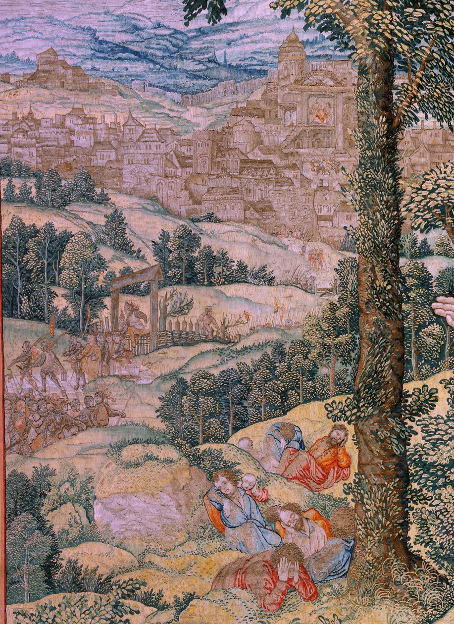 Flamandzki gobelin. Seria Męka Chrystusa. Chrystus na Górze Oliwnej. Manufaktura Pieter de Pannemaeker, Bruksela. Rysownik Barend van Orley. ok. 1518-1522. autorstwa Bernard van Orley