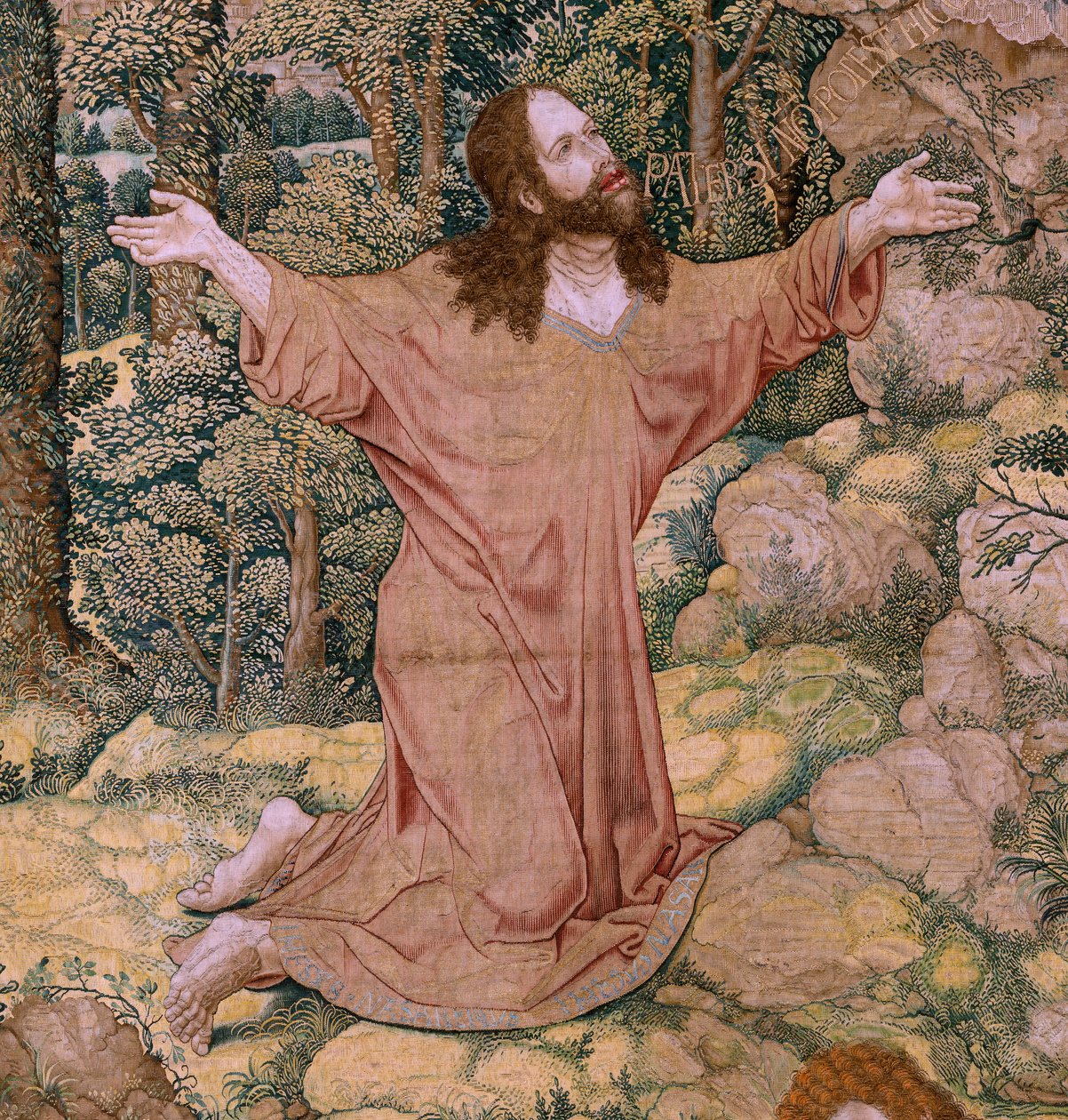Flamandzki gobelin. Seria Męka Chrystusa. Chrystus na Górze Oliwnej. Manufaktura Pieter de Pannemaeker, Bruksela. Rysownik Barend van Orley. ok. 1518-1522. autorstwa Bernard van Orley