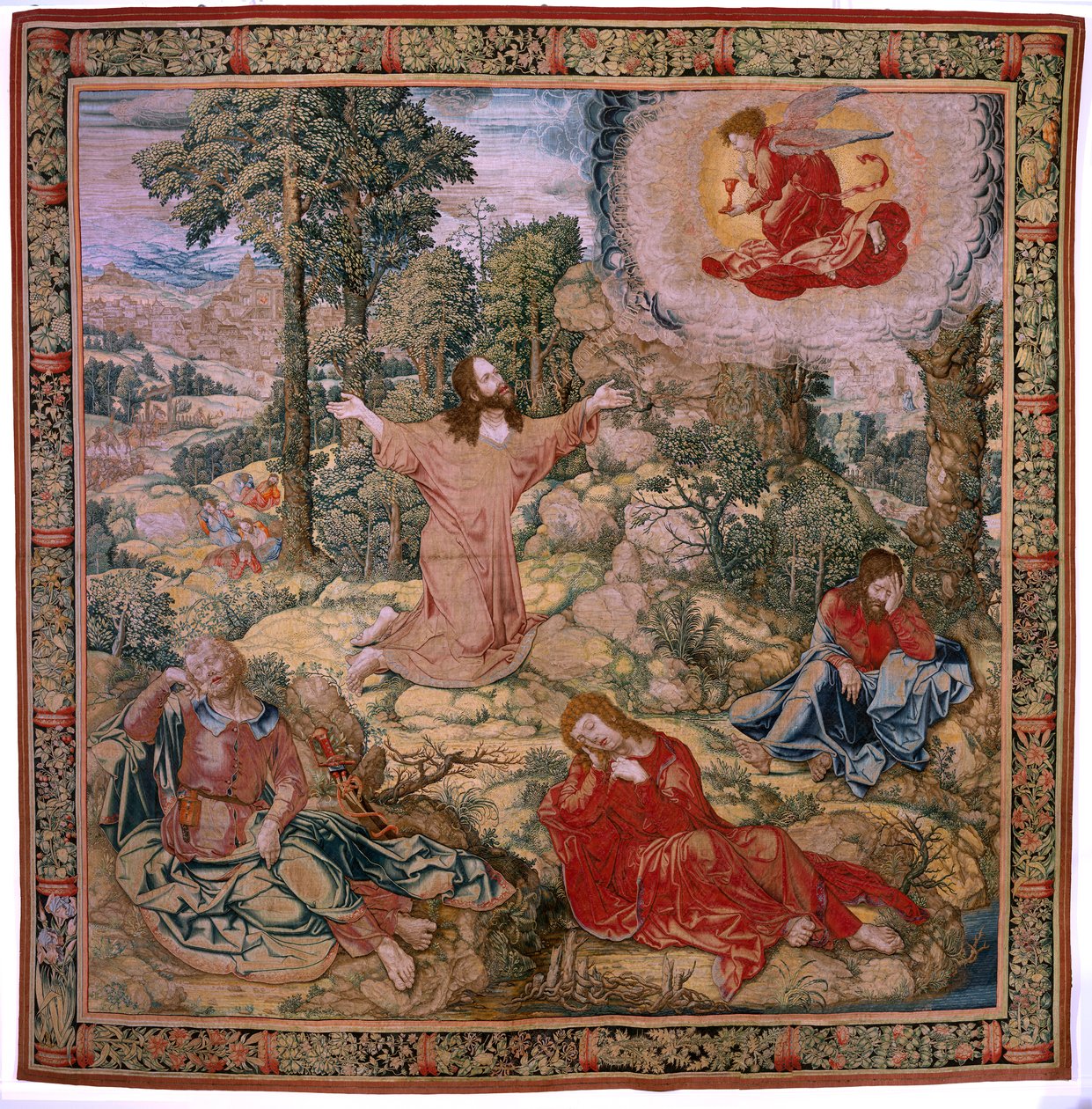 Flamandzki gobelin. Seria Męka Chrystusa. Chrystus na Górze Oliwnej. Manufaktura Pieter de Pannemaeker, Bruksela. Rysownik Barend van Orley. ok. 1518-1522. autorstwa Bernard van Orley