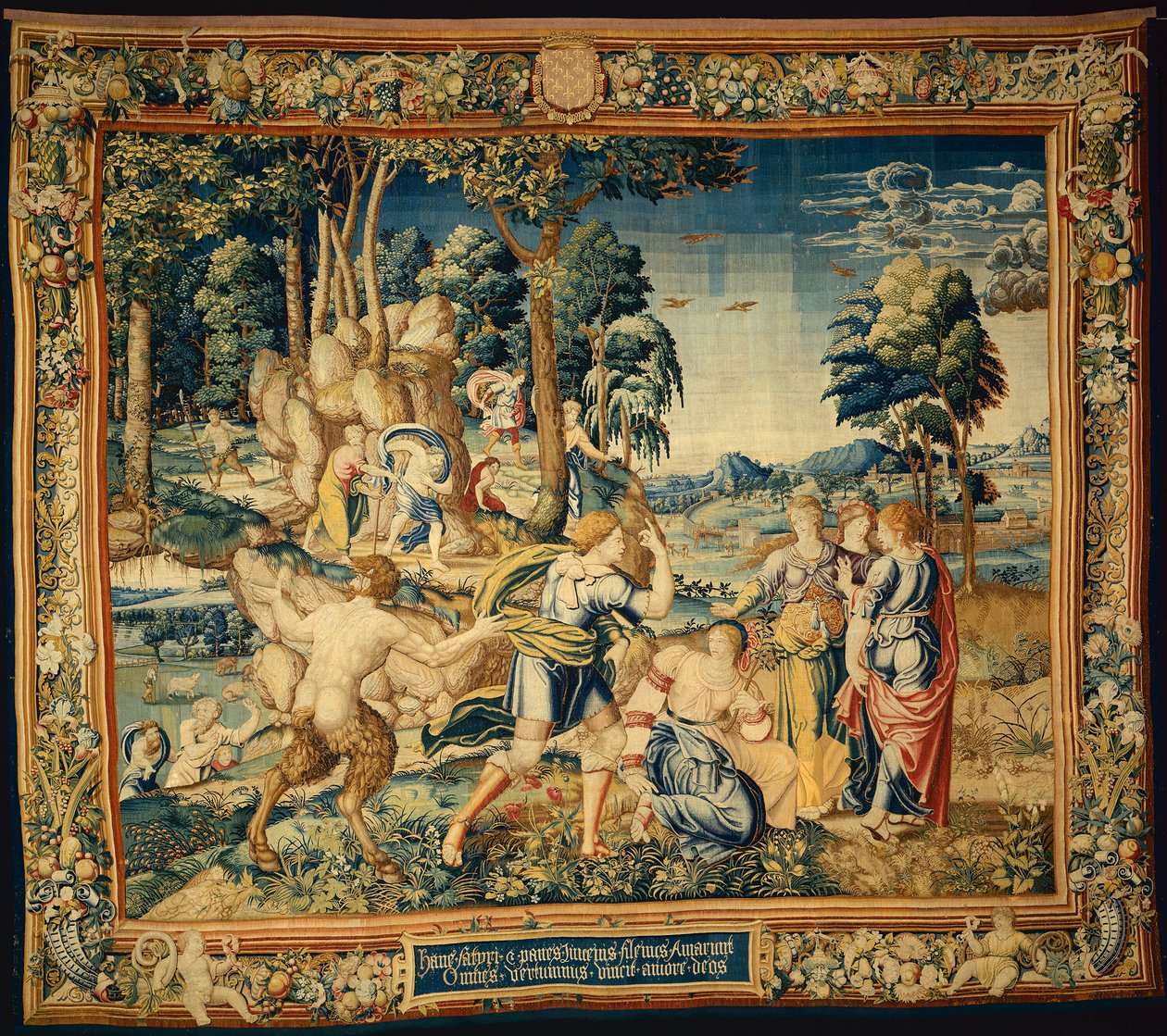 Pomona zaskoczona przez Vertumnusa i innych zalotników, z Historii Vertumnusa i Pomony autorstwa Bernard van Orley