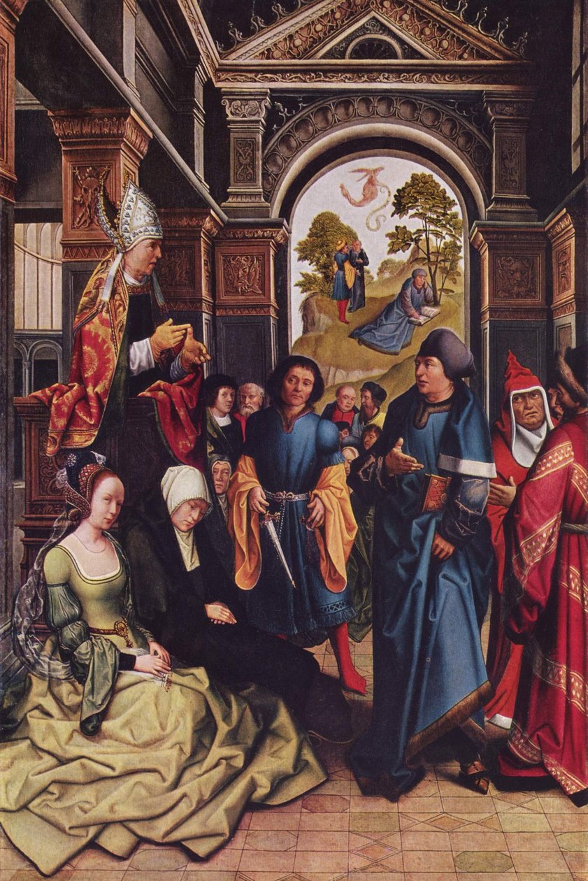 Kazanie św. Ambrożego na świeżym powietrzu: Dwóch stojących świętych biskupów autorstwa Bernard van Orley