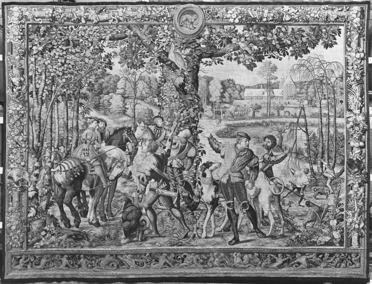 Polowania Maksymiliana, Lew, Polowanie na jelenie, Fabryka Gobelinów (gobelin) autorstwa Bernard van Orley