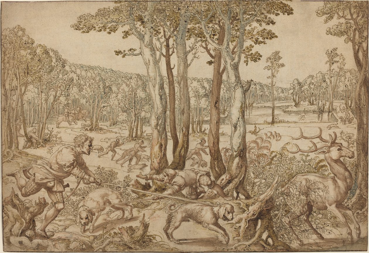 Polowania Maksymiliana: Polowanie na jelenie (sierpień) autorstwa Bernard van Orley