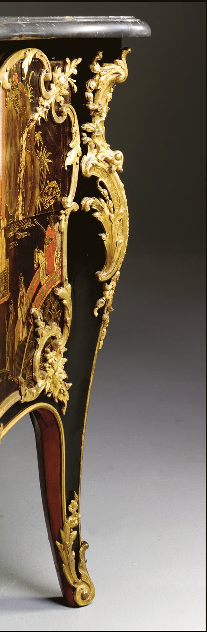 Komoda Ludwika XV, ok. 1740 (oprawa ormolu w chińskiej czerni, polichromowany i złocony lakier, serpentyna, marmur i wernis) autorstwa Bernard van Risamburgh