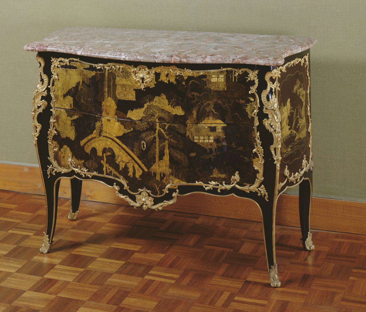 Komoda Ludwika XV (pozłacane drewno, brąz i marmur) autorstwa Bernard van Risenburgh II