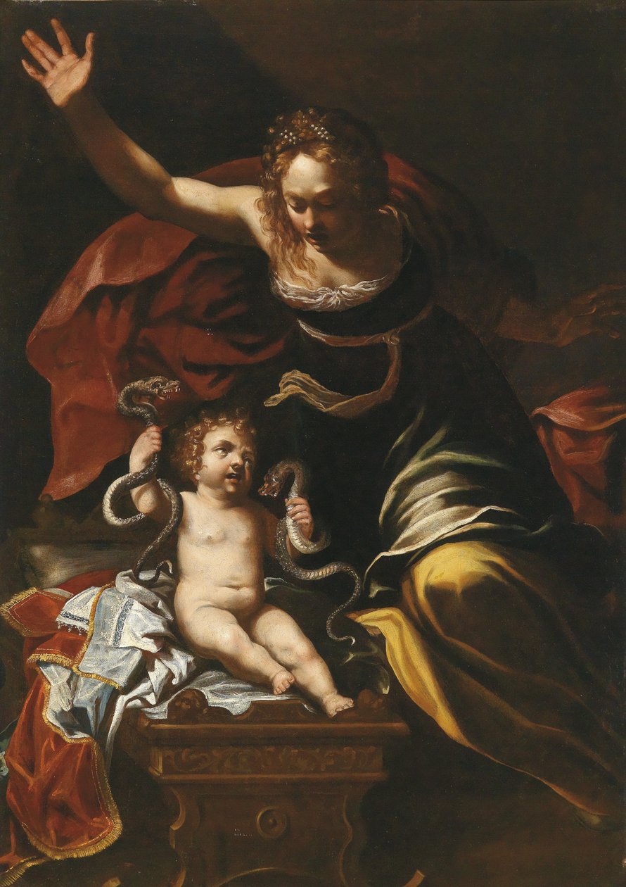 Scena z dzieciństwa Herkulesa autorstwa Bernardino Mei