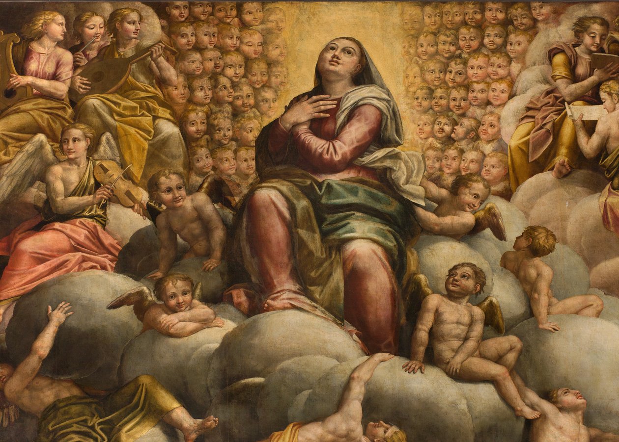 Apsyda, Ołtarz Bernardino Gatti zwany Il Sojaro, uzupełniony przez Giovanniego Battistę Trottiego, zwany IL Malosso, Wniebowzięcie Najświętszej Maryi Panny autorstwa Bernardino Gatti