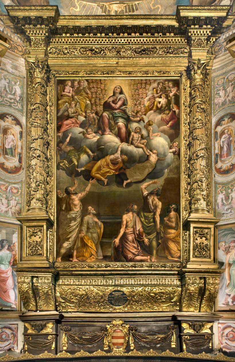 Apsyda, Ołtarz Bernardino Gatti zwany Il Sojaro, uzupełniony przez Giovanniego Battistę Trottiego, zwany IL Malosso, Wniebowzięcie Najświętszej Maryi Panny autorstwa Bernardino Gatti