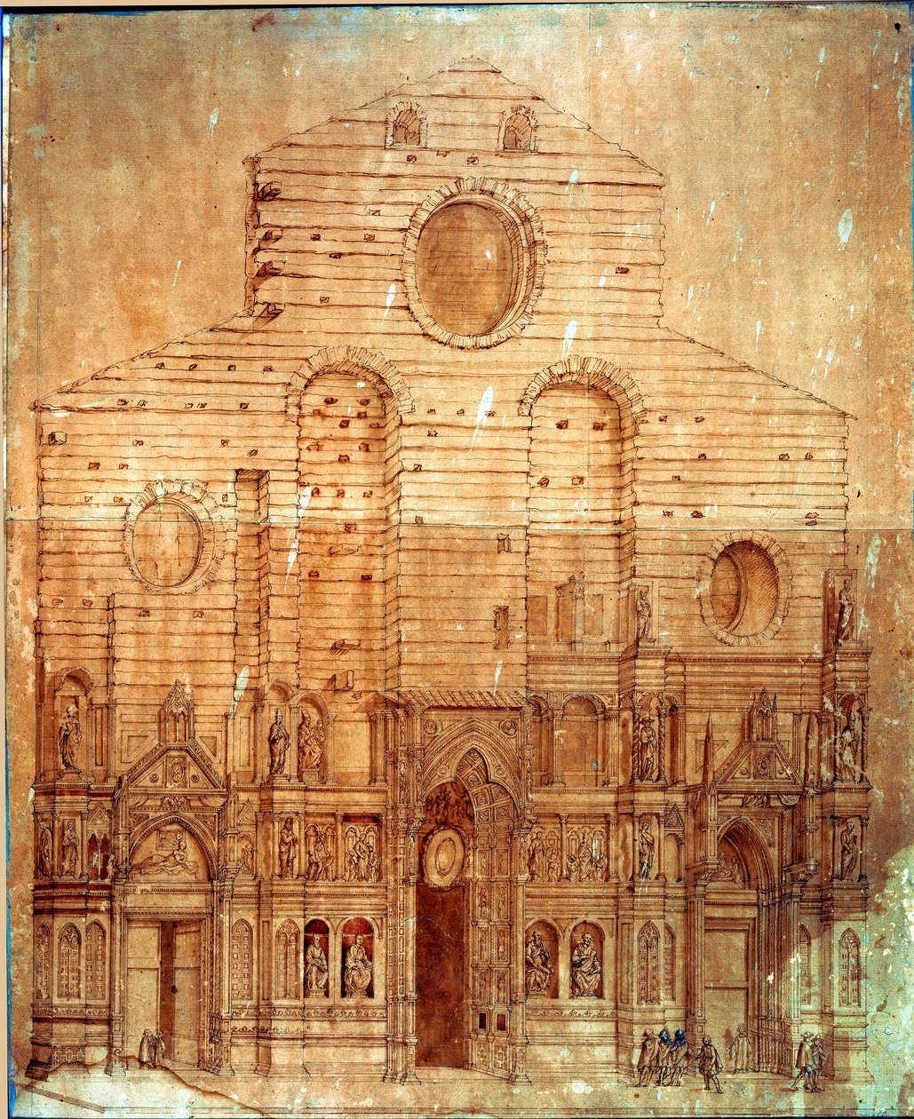Fasada katedry (duomo) we Florencji. Rysunek piórem i krwią Bernardino Poccetti (Bernardino Barbatelli) (1548-1612) wym. 101x58 cm Florencja, Museo del 