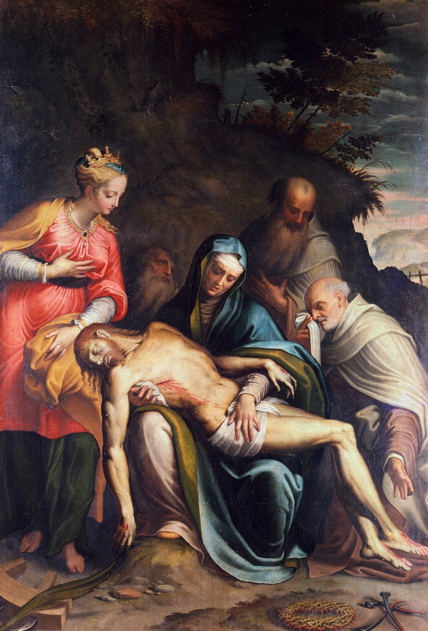 Pieta, czyli Złożenie Chrystusa ze św. Katarzyną Aleksandryjską i trzema prorokami autorstwa Bernardino Campi