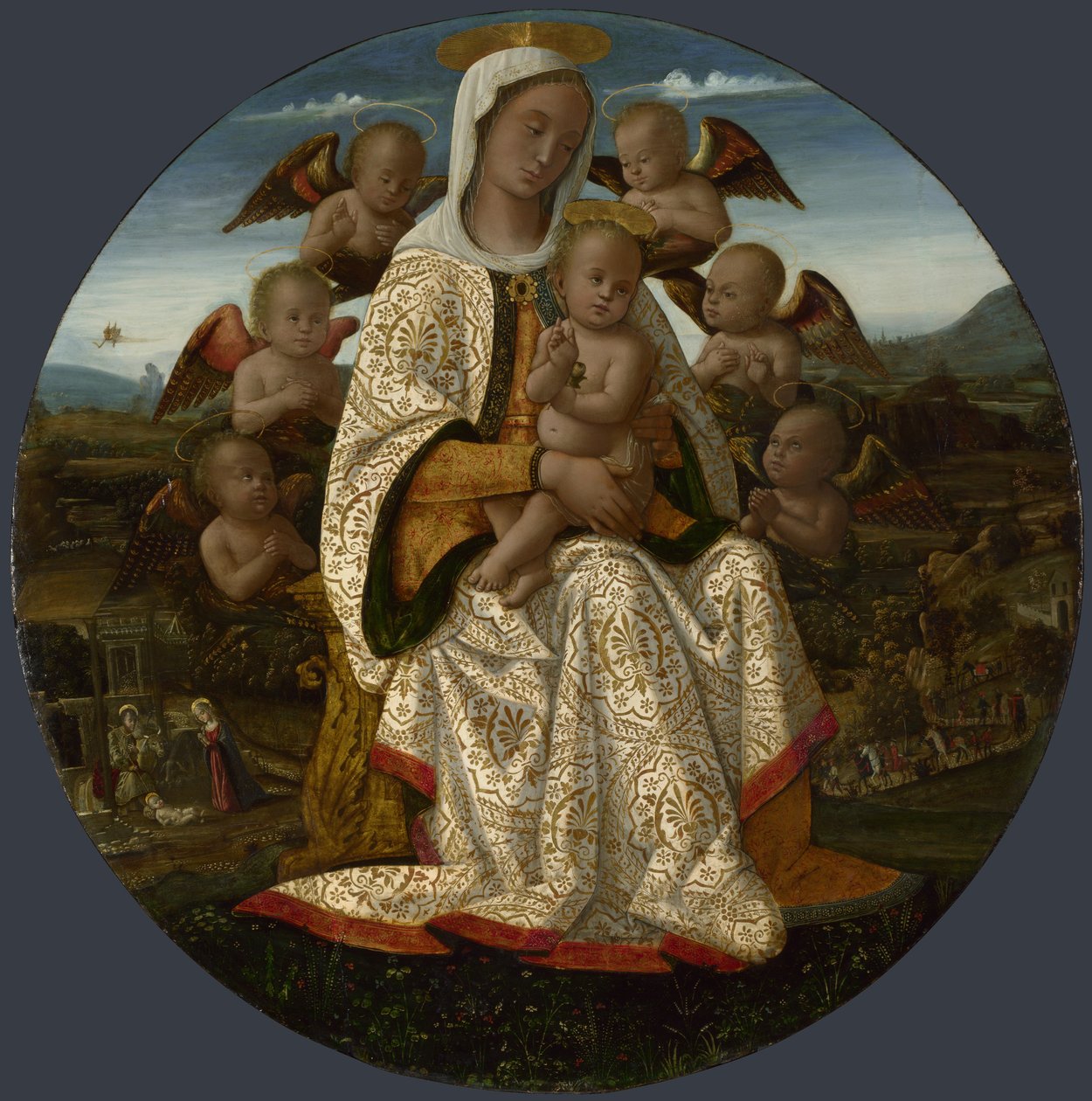 Dziewica z Dzieciątkiem z cherubinami, ok. godz. 1500 autorstwa Bernardino Fungai