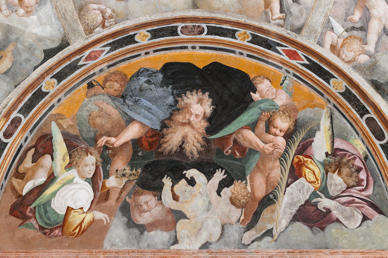 Anioły i putta, fragment Męczeństwa św. Katarzyny (fresk) autorstwa Bernardino Lanino