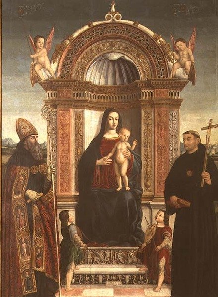 Madonna z Dzieciątkiem ze św. Mikołajem z Tolentino i św. Augustynem autorstwa Bernardino Loschi