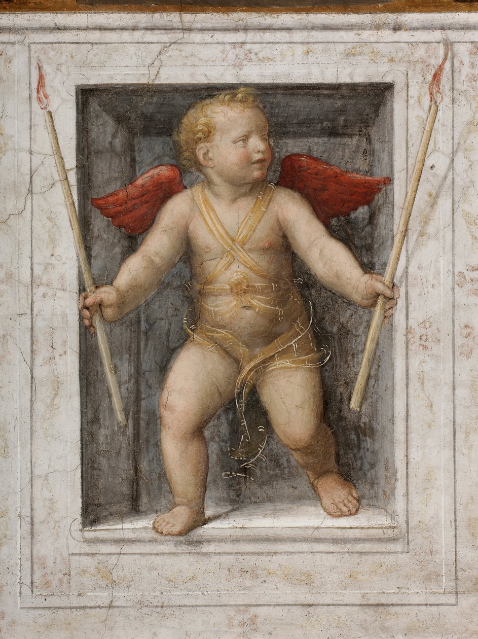 Anioł trzymający świece - detal (fresk) autorstwa Bernardino Luini