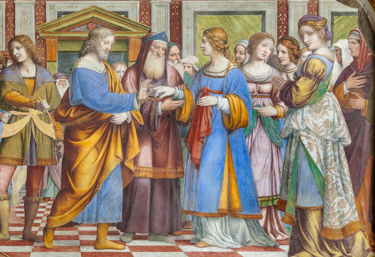 Detal Wesele Marii Panny (fresk) autorstwa Bernardino Luini