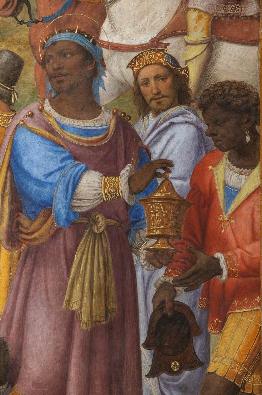 Fragment Adoracji Trzech Mędrców, Prezbiterium lub Kaplica Główna (fresk) autorstwa Bernardino Luini