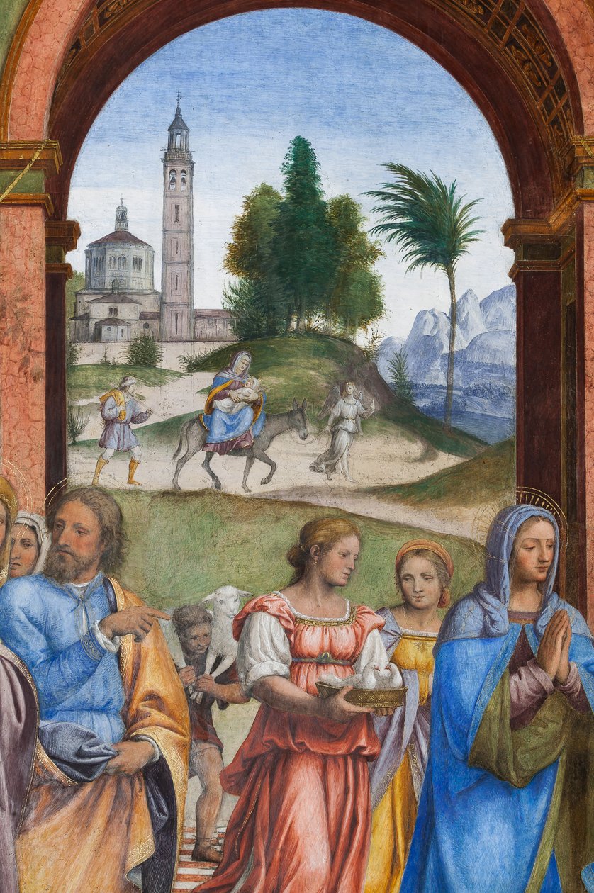 Szczegół Ofiarowania Jezusa w Świątyni (fresk) autorstwa Bernardino Luini