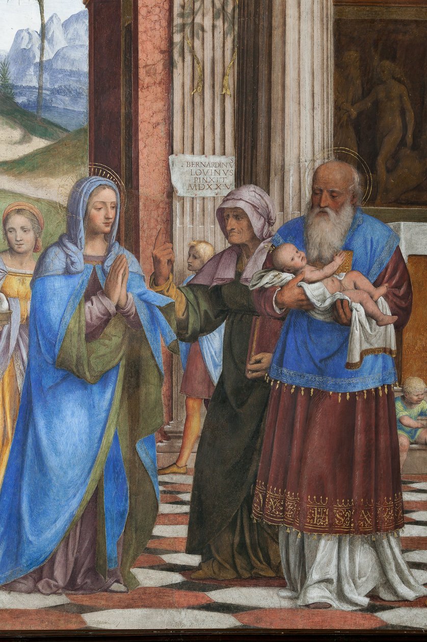 Szczegół Ofiarowania Jezusa w Świątyni (fresk) autorstwa Bernardino Luini