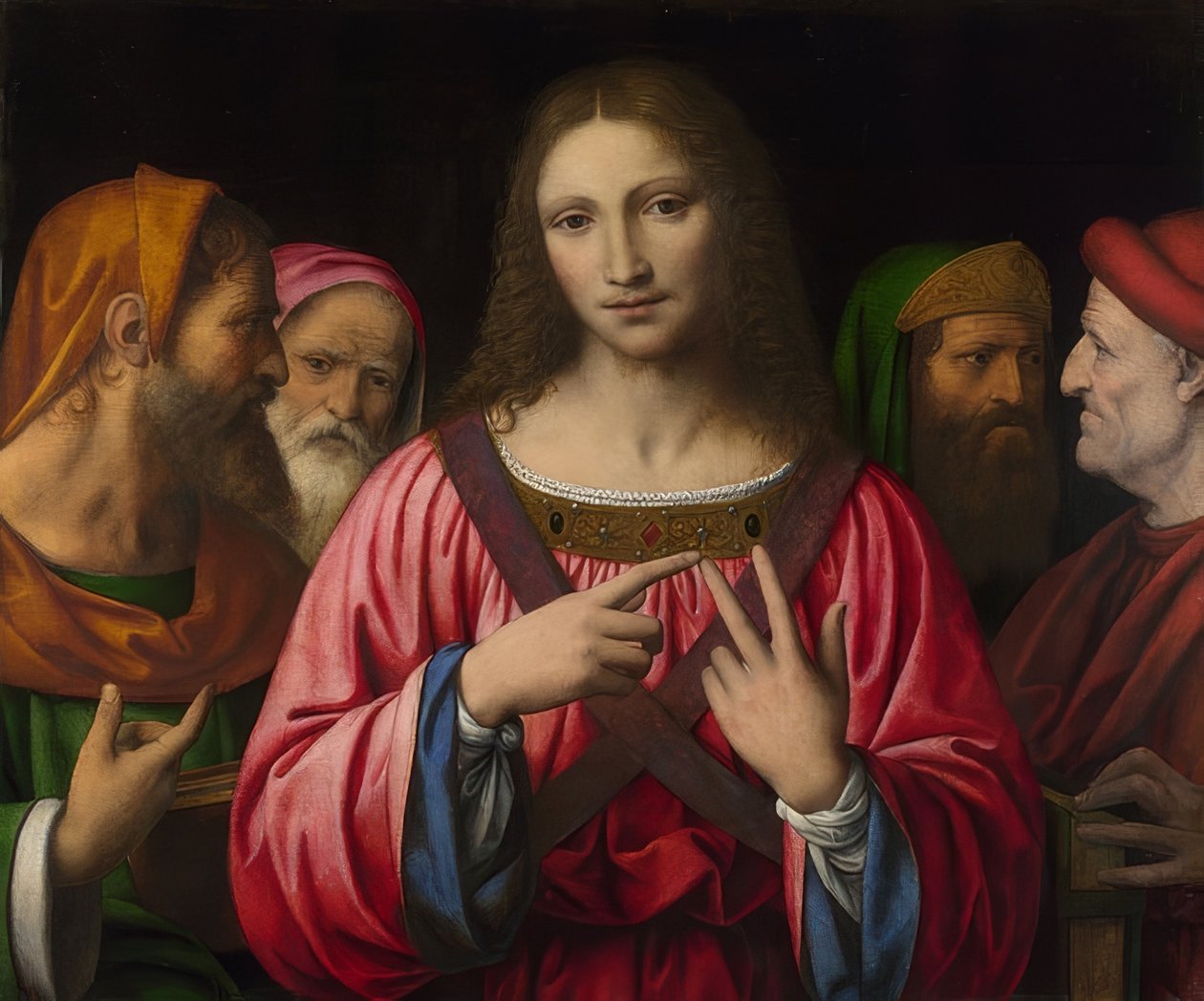 Jezus wśród uczonych w Piśmie. Prawdopodobnie około 1515-30 autorstwa Bernardino Luini