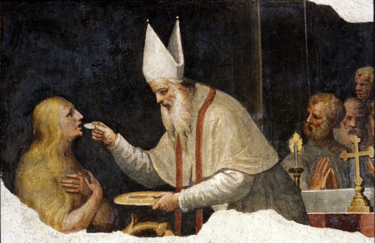 Komunia Madeleine. Fresk Bernardino de Scapis zwany Bernardino Luini. XV wiek. Sovrintenza miasta Mediolan autorstwa Bernardino Luini