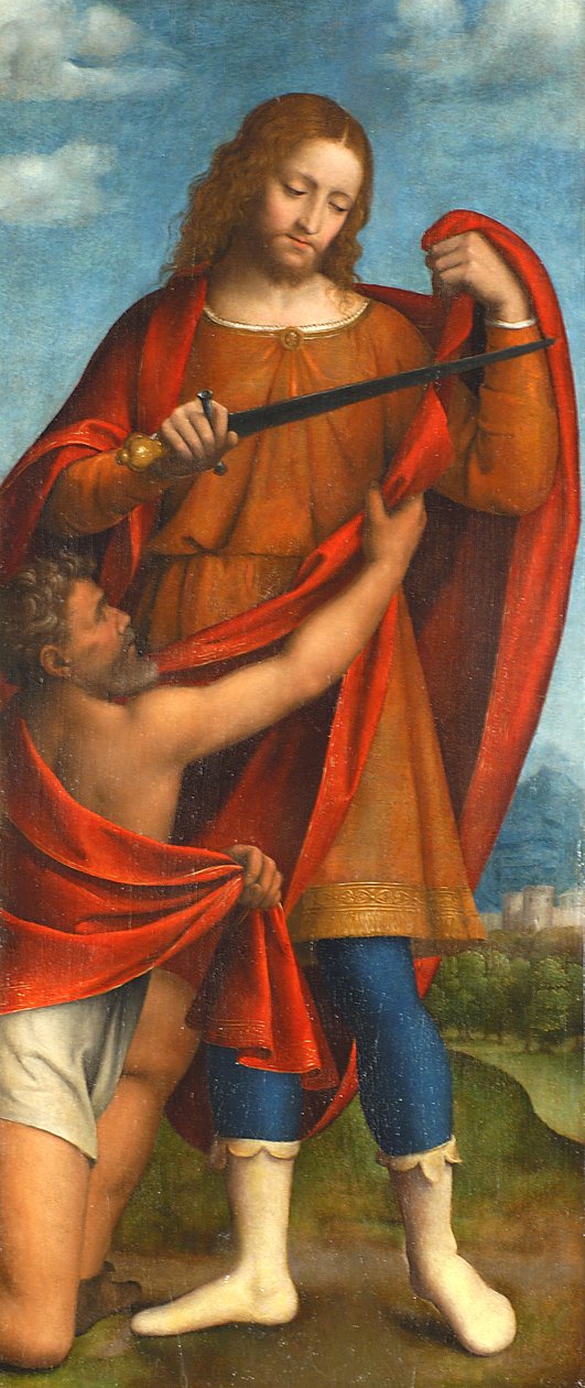 Św. Marcin dzielący się płaszczem z żebrakiem, 1520-22 (tempera na pokładzie) autorstwa Bernardino Luini