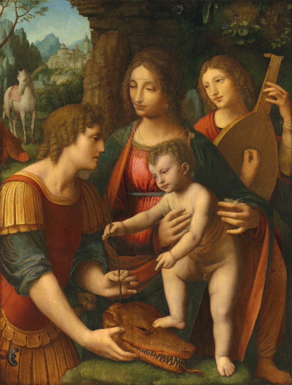 Madonna z Dzieciątkiem ze świętym Jerzym i aniołem autorstwa Bernardino Luini