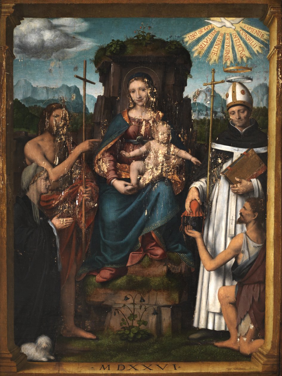 Dziewica z Dzieciątkiem na tronie ze św. Janem Chrzcicielem, św. autorstwa Bernardino Luini
