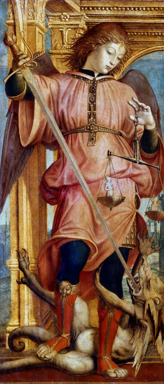 Św. Michał Archanioł walczący mieczem ze smokiem, ok. 1484-1526 autorstwa Bernardino Zenale