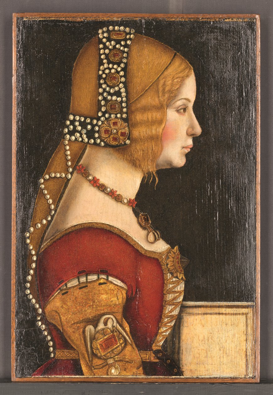 Portret Izabeli Aragońskiej, księżnej Mediolanu (1470-1524) (olej na płycie) autorstwa Bernardino de