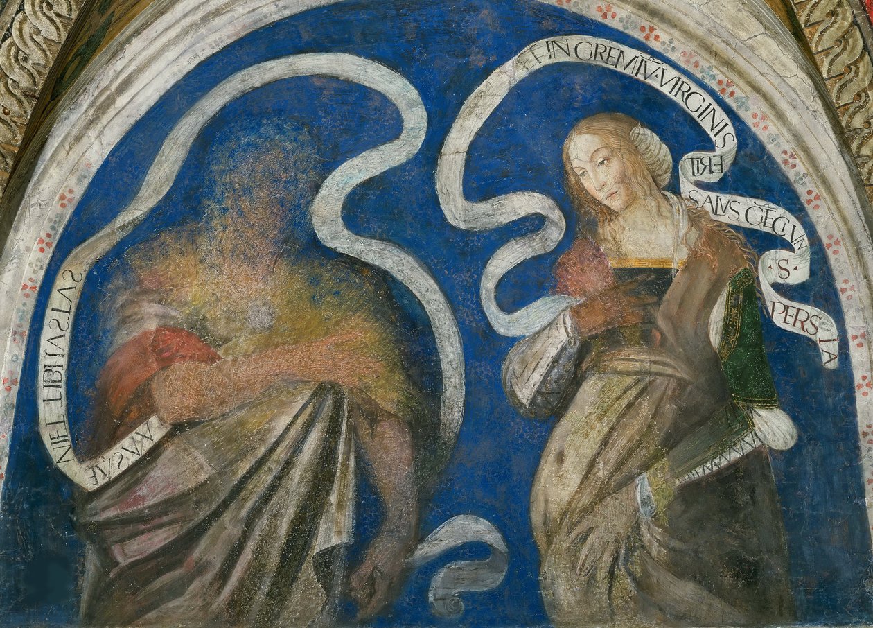 Le prorok Zacharie et la sibylle persique (Sabbe) - Prorok Zachariasz i perska Sybilla, Pinturicchio, Bernardino, Warsztat z (1454-1513). Fresk autorstwa Bernardino di Betto (workshop of) Pinturicchio