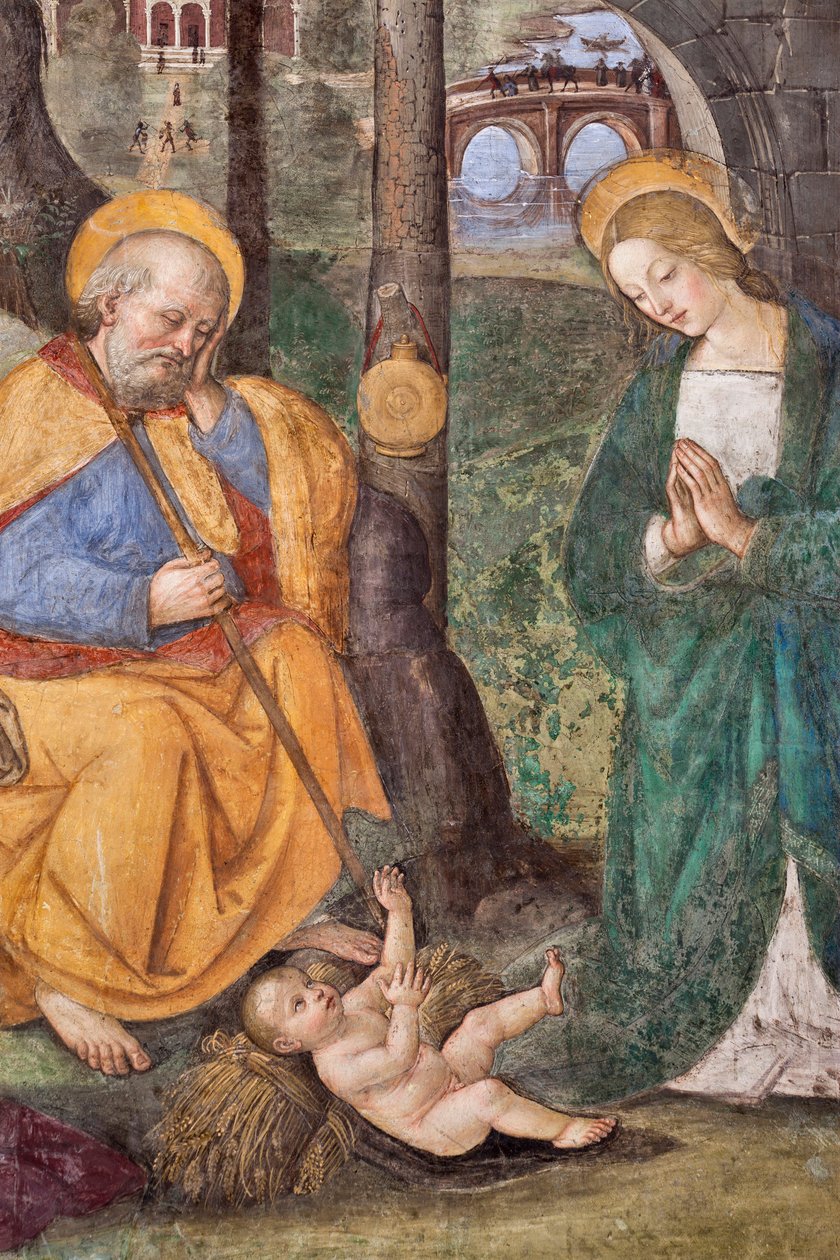 Adoracja pasterzy (Adoracja pasterzy) Detal Fresk Pinturicchio (Bernardino di Betto) (1454-1513) 1484-1492 (Kościół Santa Maria del Popolo), Bazylika Santa Maria del Popolo, Cappella Basso della Rovere Rzym Włochy autorstwa Bernardino di Betto Pinturicchio