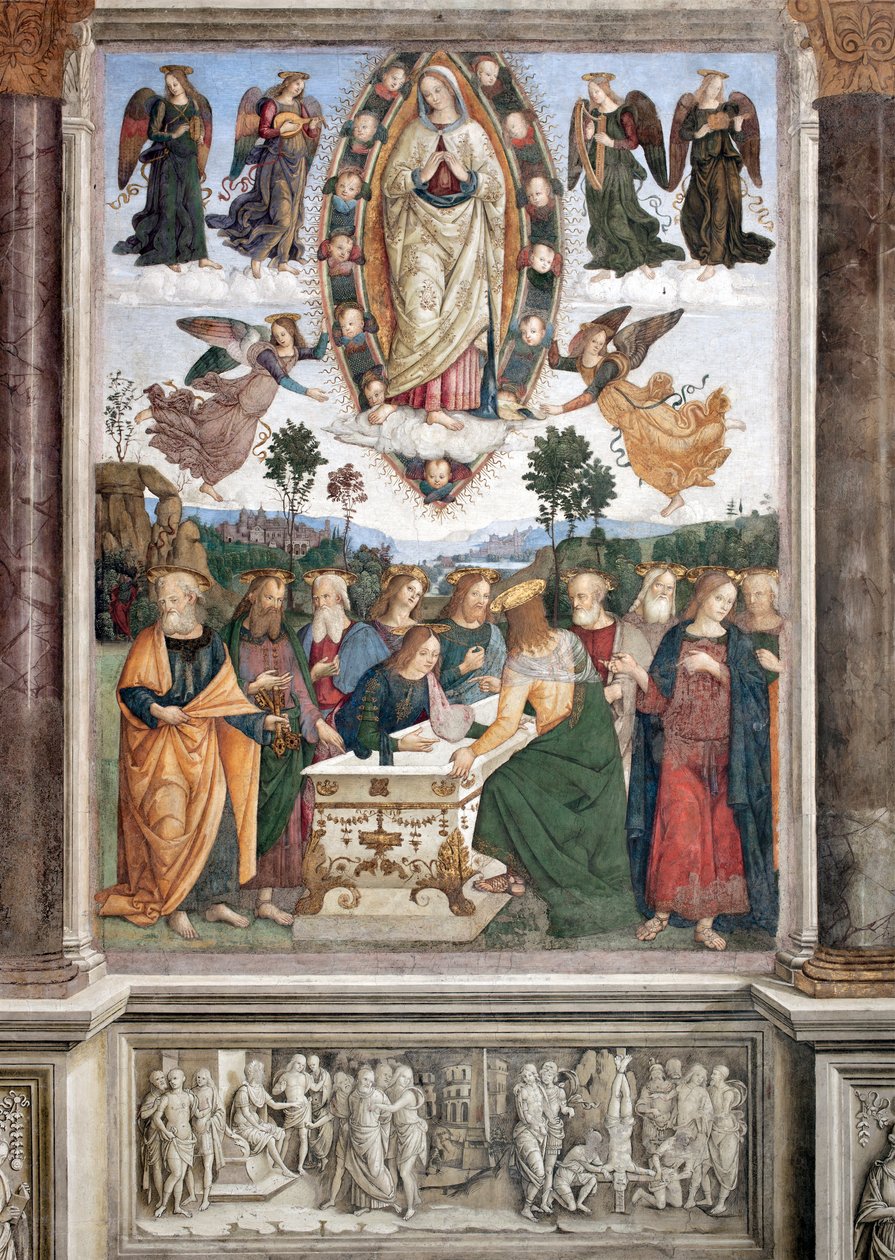 Wniebowzięcie Najświętszej Maryi Panny - Dziewica jest reprezentowana w mandorli - Fresk Pinturicchio (Bernardino di Betto) (1454-1513) 1484-1492 Rzym, Bazylika Santa Maria del Popolo (Kościół Santa Maria del Popolo), Kaplica Basso della Rovere Włochy autorstwa Bernardino di Betto Pinturicchio
