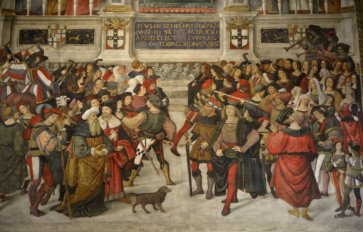 Włochy Toskania Siena, Katedra Duomo: Koronacja Piusa II (1405-1464) autorstwa Bernardino di Betto Pinturicchio