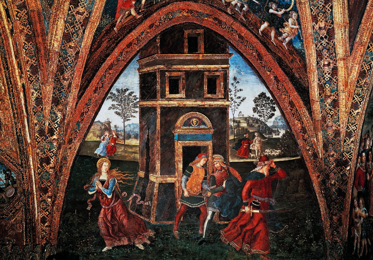 Męczeństwo św. Barbary, Bernardino Pinturicchio (ok. 1452-1513), fresk, Sala Świętych, Apartamenty Borgii, Pałac Apostolski, Watykan, Włochy. autorstwa Bernardino di Betto Pinturicchio