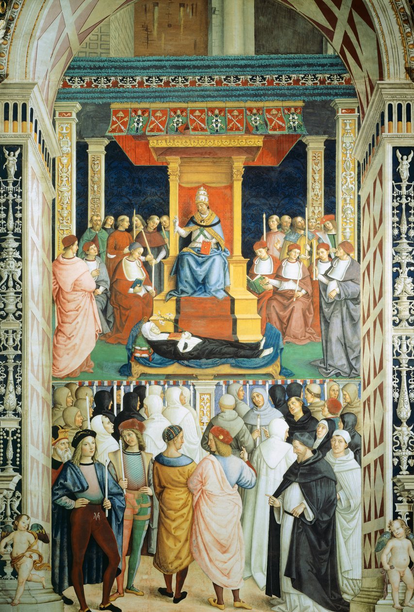Pius II kanonizował św. Katarzynę ze Sieny w 1461 r. autorstwa Bernardino di Betto Pinturicchio