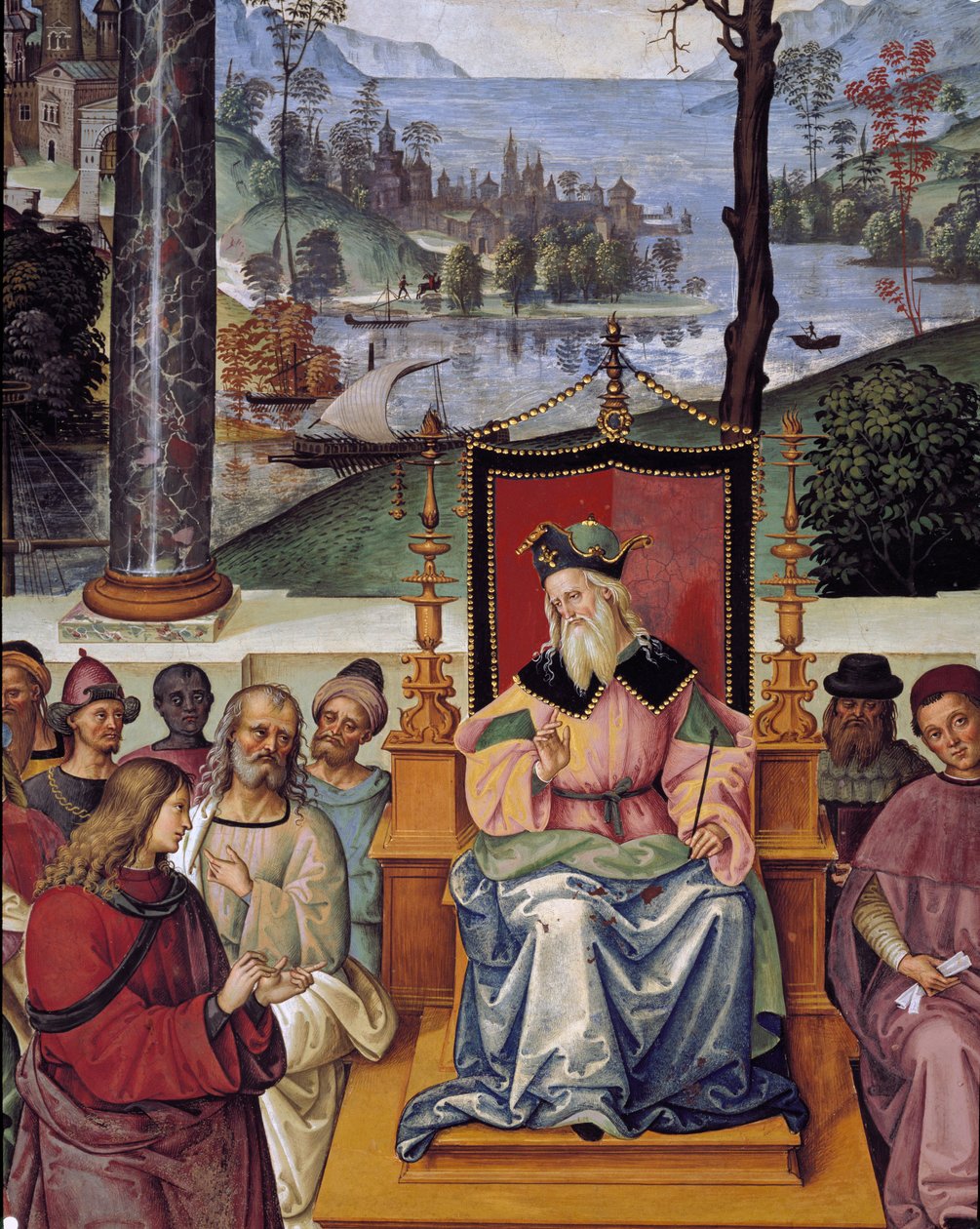 Papież Pius II spotyka króla Szkocji Jakuba I. Szczegóły życia papieża Piusa II (Fresco autorstwa Bernardino di Betto Pinturicchio
