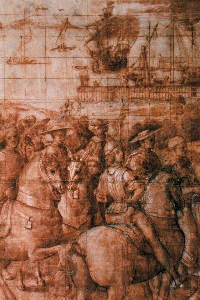 Karykatura przygotowawcza do filmu „Eneasz Sylwiusz Piccolomini (1405-64) Podróże do Rady Bazylejskiej” (pióro i atrament na papierze) (szczegół) autorstwa Bernardino di Betto Pinturicchio