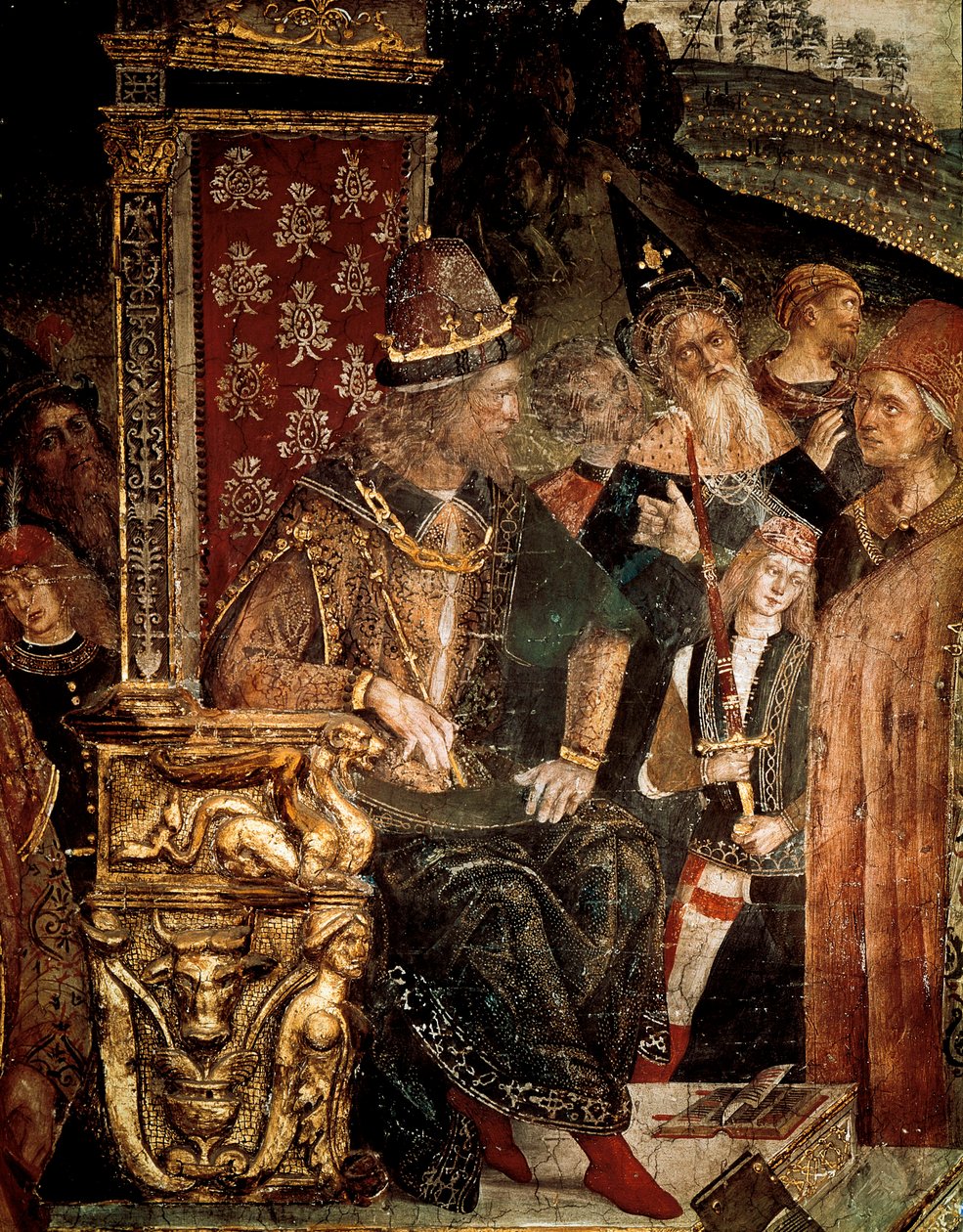 Spór św. Katarzyny Aleksandryjskiej z filozofami przed cesarzem rzymskim Maksymianem Herkulesem, fragment Cesare Borgii autorstwa Bernardino di Betto Pinturicchio