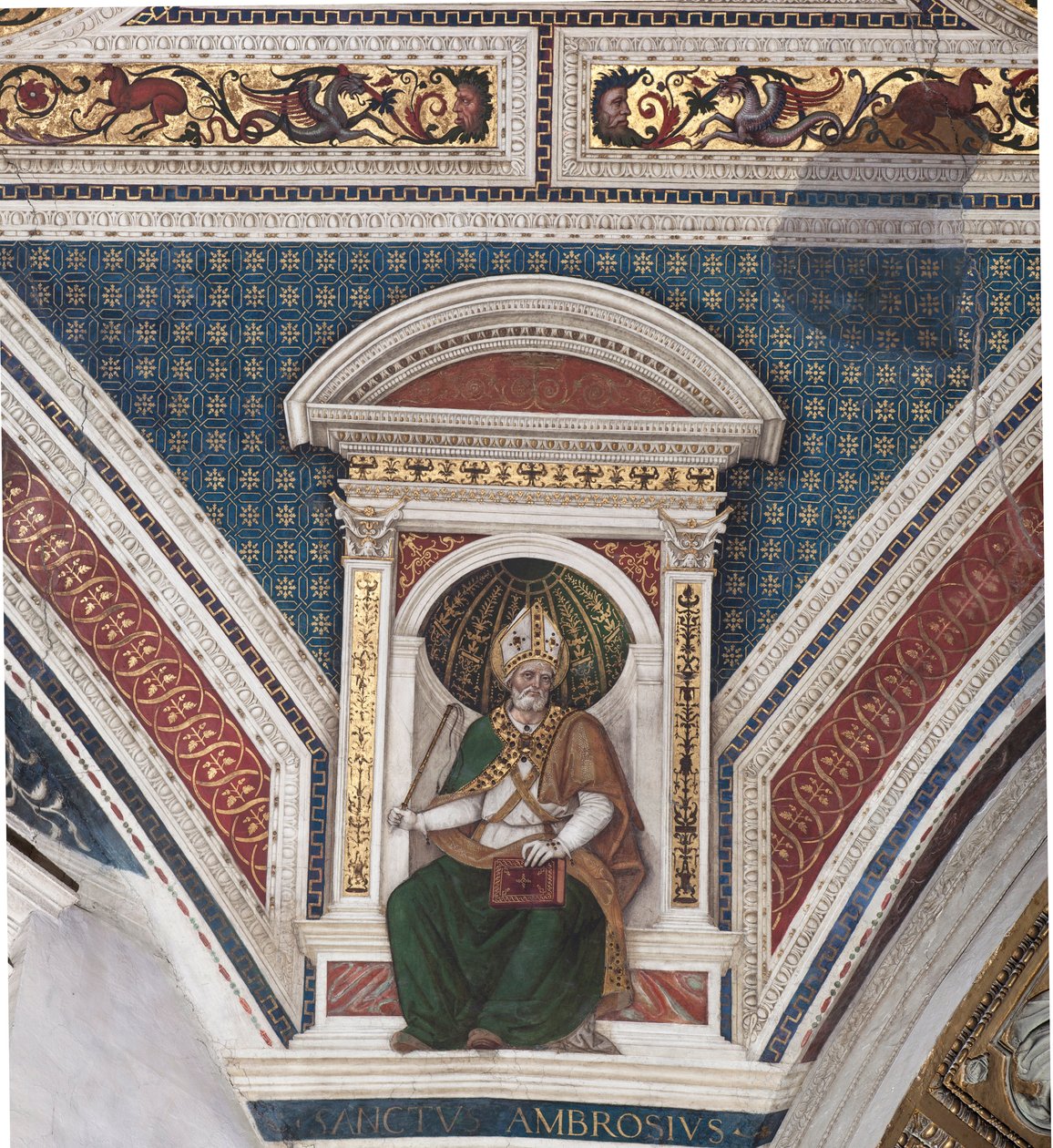 Św. Ambroży, fragment Doktorów Kościoła (fresk autorstwa Bernardino di Betto Pinturicchio